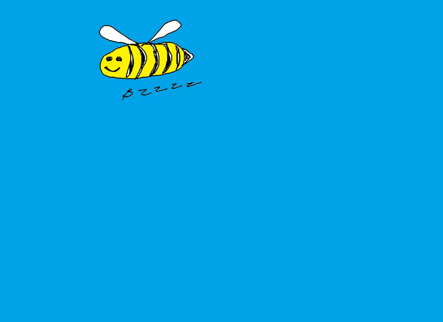 A very quick sketch of a yellow and black bee on a blue background. The word "Bzzzz" is hastily written underneath.